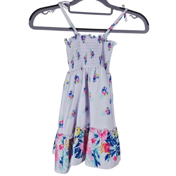 Tommy Bahama Kids Hawiian Pink Blue Floral Tierd Hem Smocking Strappy Dress 3T - Picture 3 of 5